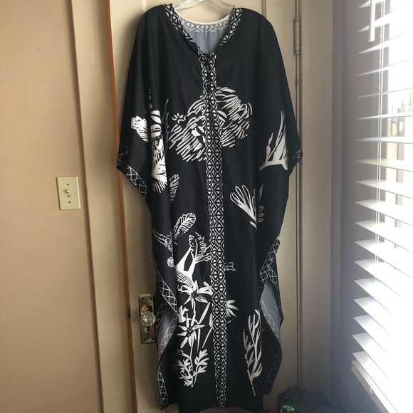Bsubseach Women Black Print Half Sleeve Beach Kaftan Dress - Picture 2 of 6